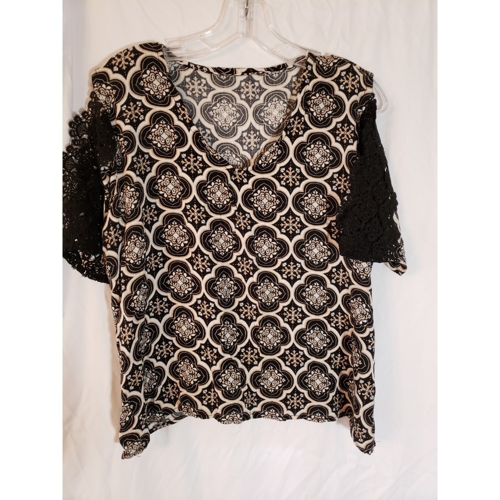 Women's Black Lace Open Sleeve Blouse Size M